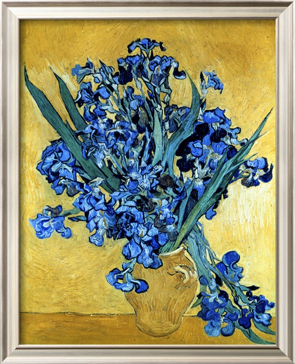 Vase of Irises Against a Yellow Background - Vincent Van Gogh Paintings
